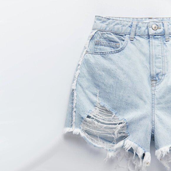 NWT Zara blue wash ripped high waist denim jean shorts - Picture 6 of 9